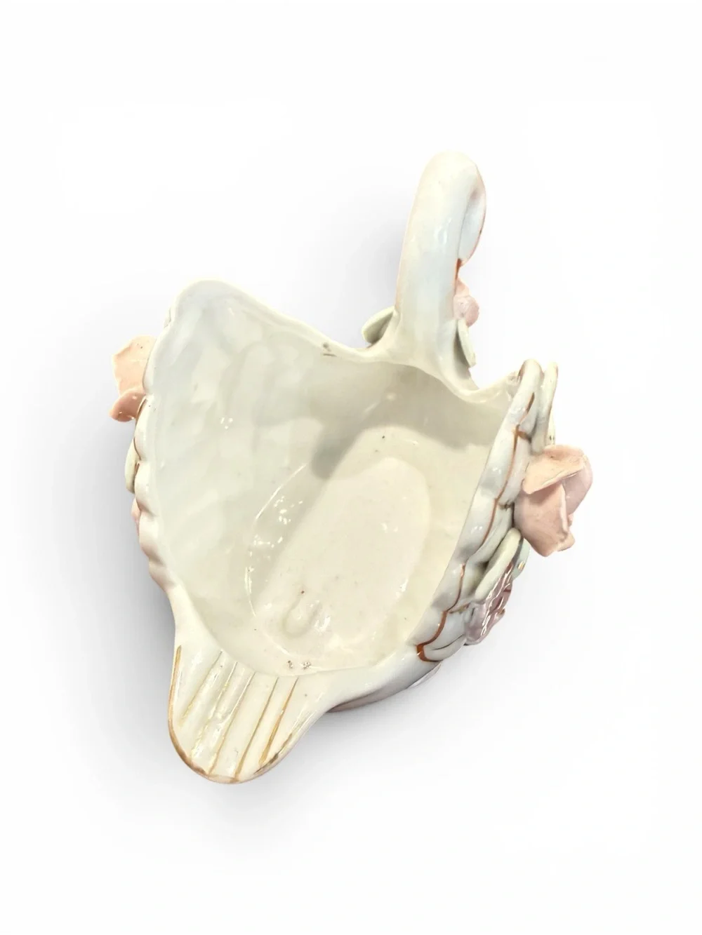Vintage Porcelain Swan Planter Trinket Dish Pink Roses Gold Accent Cottagecore - Picture 3 of 5